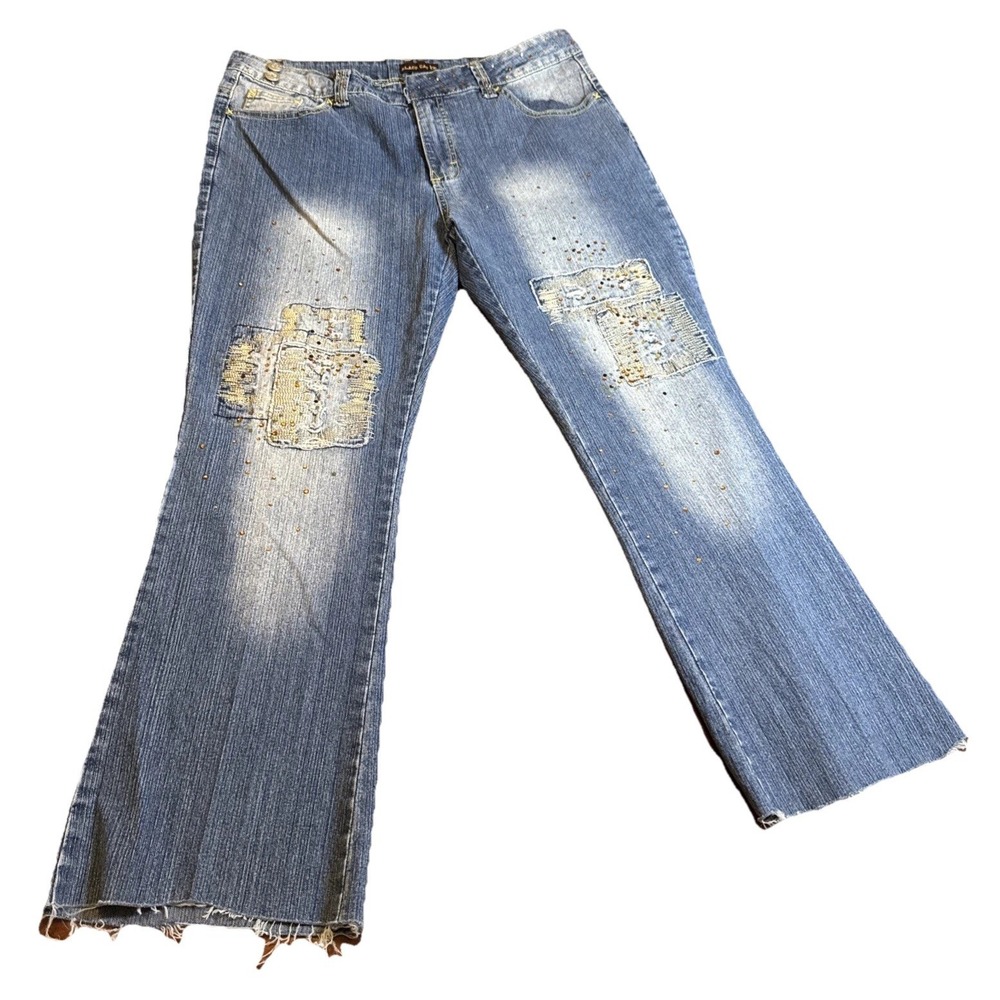 Black Cat BC Jeans Womens 34 Bootcut Flare Distressed Studded Y2K Denim